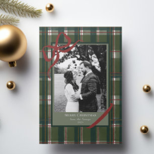 Weihnachtskarte mit Band und Karomuster Dankeskarte