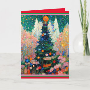 Weihnachtskarte mit Baum im Klimt-Stil Aquarell Karte
