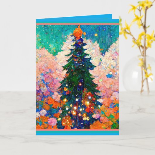Weihnachtskarte mit Baum, Klimt-Stil, farbenfroh Karte (Gelbe Blume)