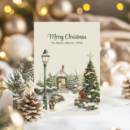 Weihnachtskarte mit Baum und Hütte Feiertagskarte