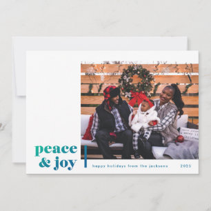 Weihnachtskarte mit blauem Foto - Peace and Joy Co Feiertagskarte