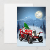 Weihnachtskarte mit Cartoon Retroauto & cool Santa (Vorne/Hinten)