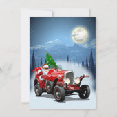 Weihnachtskarte mit Cartoon Retroauto & cool Santa (Vorderseite)