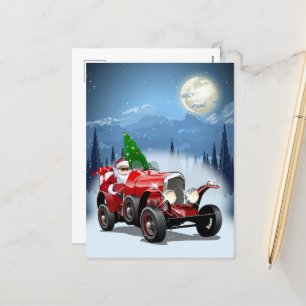 Weihnachtskarte mit Cartoon Retroauto & cool Santa Feiertagspostkarte