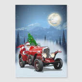 Weihnachtskarte mit Cartoon Retroauto & cool Santa Magnetkarte (Vorderseite)