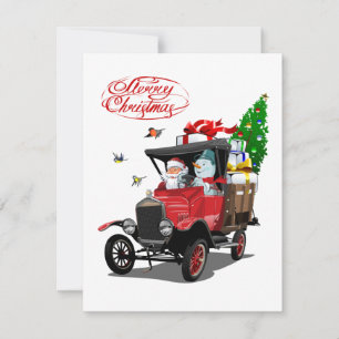 Weihnachtskarte mit Cartoon-Santa-LKW