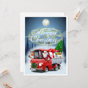 Weihnachtskarte mit Cartoon Santa`s LKW