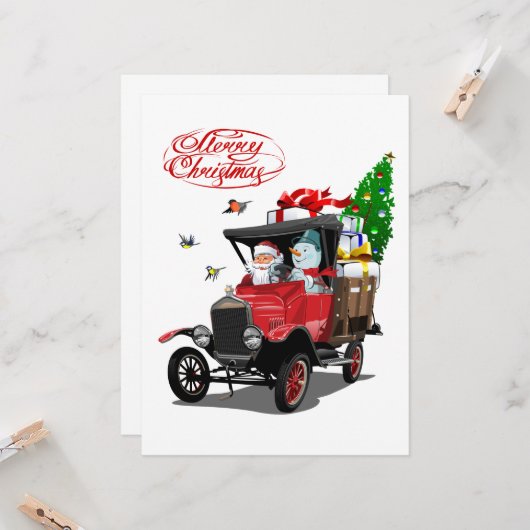 Weihnachtskarte mit Cartoon Santa`s LKW (Vorderseite/Rückseite Beispiel)