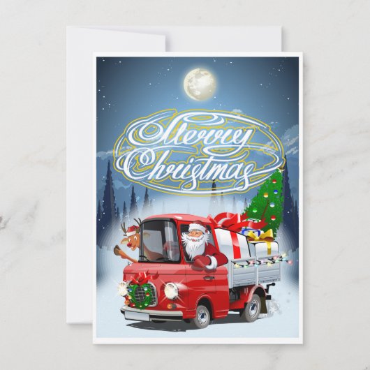Weihnachtskarte mit Cartoon Santa`s LKW (Vorderseite)