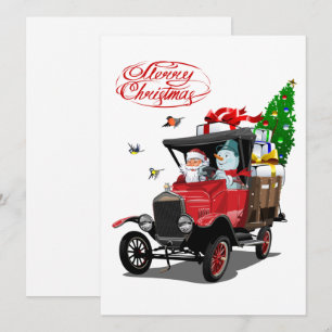 Weihnachtskarte mit Cartoon Santa`s LKW Feiertagskarte