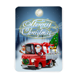 Weihnachtskarte mit Cartoon Santa`s LKW Magnet