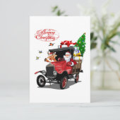 Weihnachtskarte mit Cartoon Santa und Hirsche (Stehend Vorderseite)