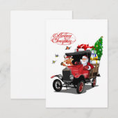 Weihnachtskarte mit Cartoon Santa und Hirsche (Vorne/Hinten)