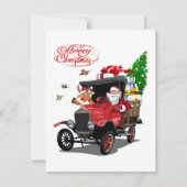 Weihnachtskarte mit Cartoon Santa und Hirsche (Vorderseite)