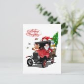 Weihnachtskarte mit Cartoon Santa und Hirsche (Stehend Vorderseite)