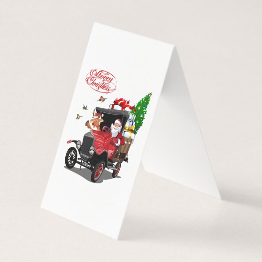 Weihnachtskarte mit Cartoon Santa und Hirsche (Vorderseite)