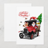 Weihnachtskarte mit Cartoon Santa und Hirsche (Vorne/Hinten)