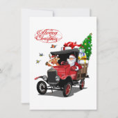 Weihnachtskarte mit Cartoon Santa und Hirsche (Vorderseite)