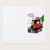 Weihnachtskarte mit Cartoon Santa und Hirsche (Außenseite Aufgefaltet)