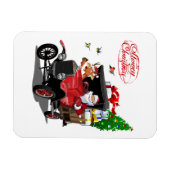 Weihnachtskarte mit Cartoon Santa und Hirsche Magnet (Horizontal)