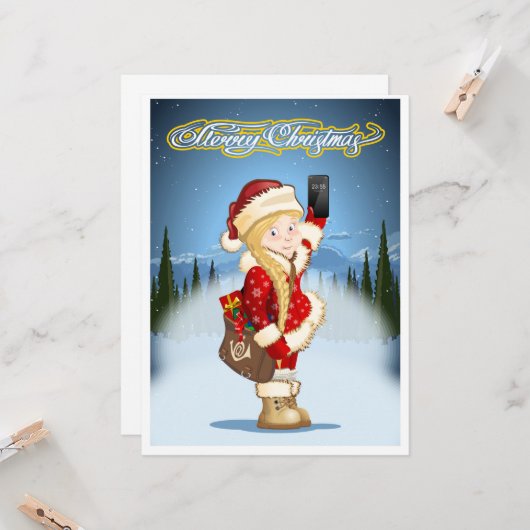 Weihnachtskarte mit Cartoon-Schneemädchen - Postbo (Vorderseite/Rückseite Beispiel)