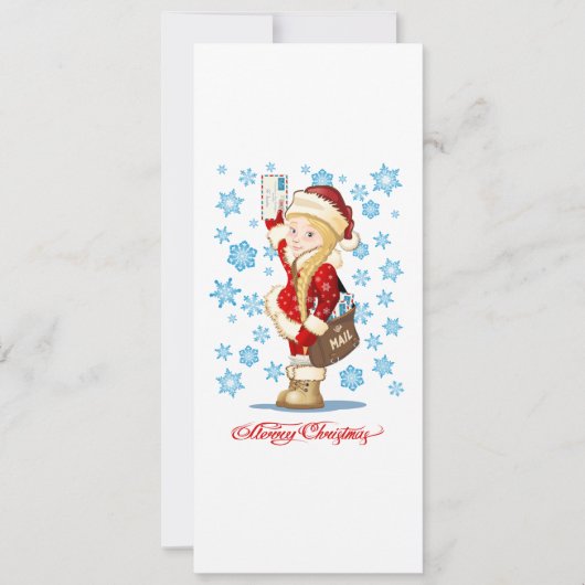 Weihnachtskarte mit Cartoon Snow Maiden - Postman (Vorderseite)