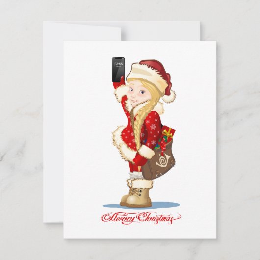 Weihnachtskarte mit Cartoon Snow Maiden - Postman (Vorderseite)