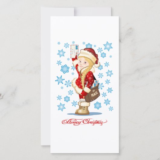 Weihnachtskarte mit Cartoon Snow Maiden - Postman (Vorderseite)