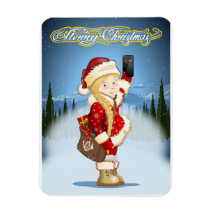 Weihnachtskarte mit Cartoon Snow Maiden - Postman Magnet