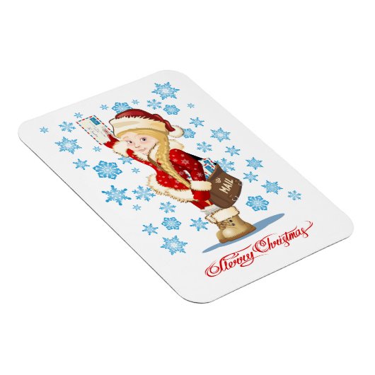 Weihnachtskarte mit Cartoon Snow Maiden - Postman Magnet (Rechte Seite)