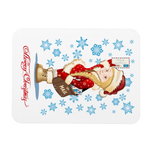 Weihnachtskarte mit Cartoon Snow Maiden - Postman Magnet (Horizontal)