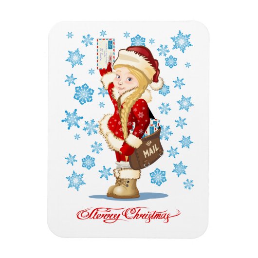 Weihnachtskarte mit Cartoon Snow Maiden - Postman Magnet (Vertikal)