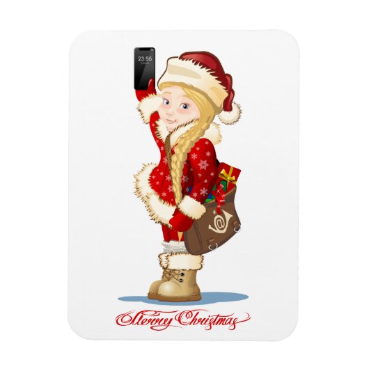 Weihnachtskarte mit Cartoon Snow Maiden - Postman Magnet (Vertikal)