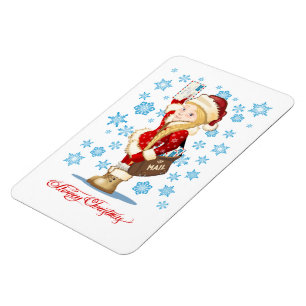 Weihnachtskarte mit Cartoon Snow Maiden - Postman Magnet