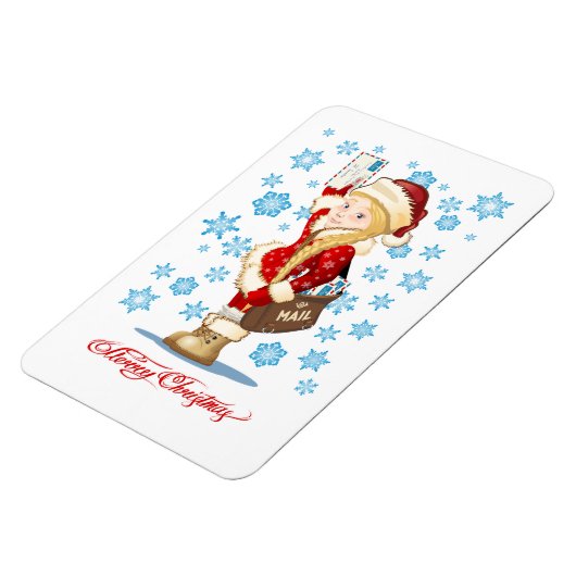 Weihnachtskarte mit Cartoon Snow Maiden - Postman Magnet (Linke Seite)