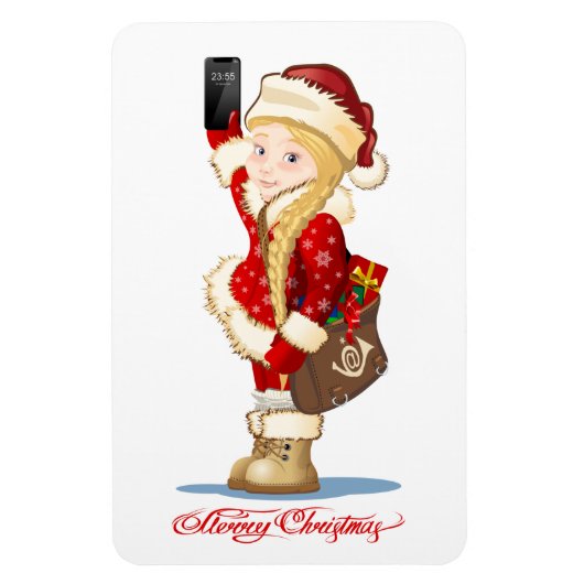 Weihnachtskarte mit Cartoon Snow Maiden - Postman Magnet (Vertikal)