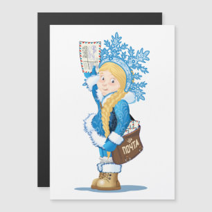 Weihnachtskarte mit Cartoon Snow Maiden - Postman Magnetkarte