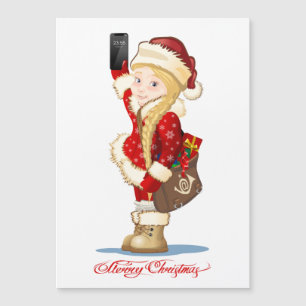 Weihnachtskarte mit Cartoon Snow Maiden - Postman Magnetkarte