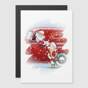 Weihnachtskarte mit Cartoon Snow Maiden - Postman Magnetkarte