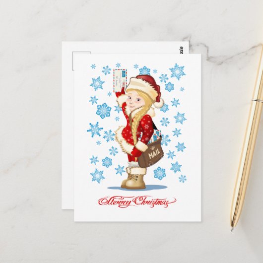 Weihnachtskarte mit Cartoon Snow Maiden - Postman Postkarte (Vorderseite/Rückseite Beispiel)