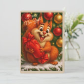 Weihnachtskarte mit einem Eichhörnchen Feiertagskarte (Stehend Vorderseite)
