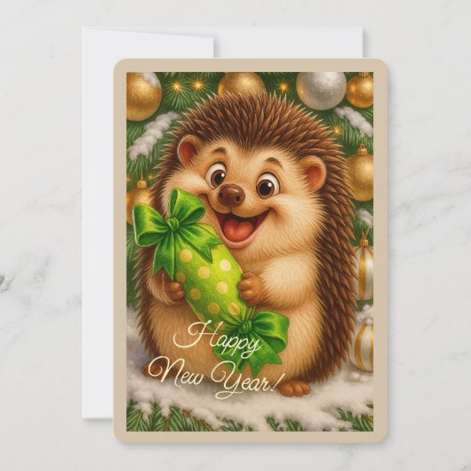 Weihnachtskarte mit einem Igel Feiertagskarte (Vorderseite)