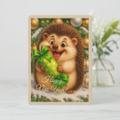 Weihnachtskarte mit einem Igel Feiertagskarte (Stehend Vorderseite)