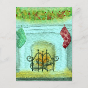 Weihnachtskarte mit einem Kamin Postkarte