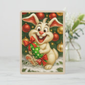 Weihnachtskarte mit einem Kaninchen Feiertagskarte (Stehend Vorderseite)