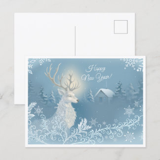 Weihnachtskarte mit einem Rentier und frostigen Mu Feiertagspostkarte
