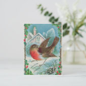 Weihnachtskarte mit einem Rotkehlchen Feiertagspostkarte (Stehend Vorderseite)