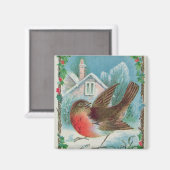 Weihnachtskarte mit einem Rotkehlchen Magnet (Vorderseite/Rückseite)