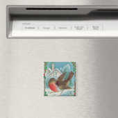 Weihnachtskarte mit einem Rotkehlchen Magnet (In Situ (Geschirrspüler))