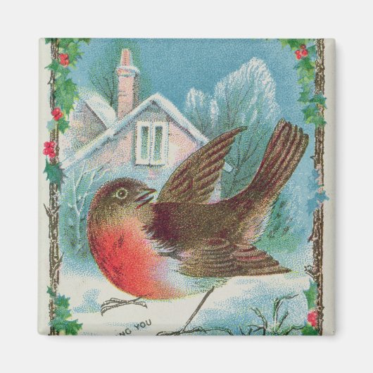 Weihnachtskarte mit einem Rotkehlchen Magnet (Vorne)